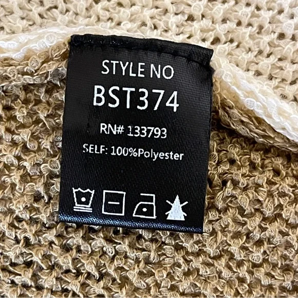 Pol Beige Cardigan Sweater Knit Tie Front Boho Neutral Striped Layering Medium - Picture 7 of 8